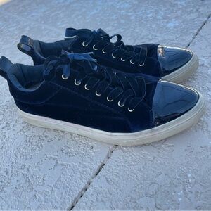 Massimo Dutti Dark Blue velvet & pattern leather Fashion Sneakers Trainers Sz 38